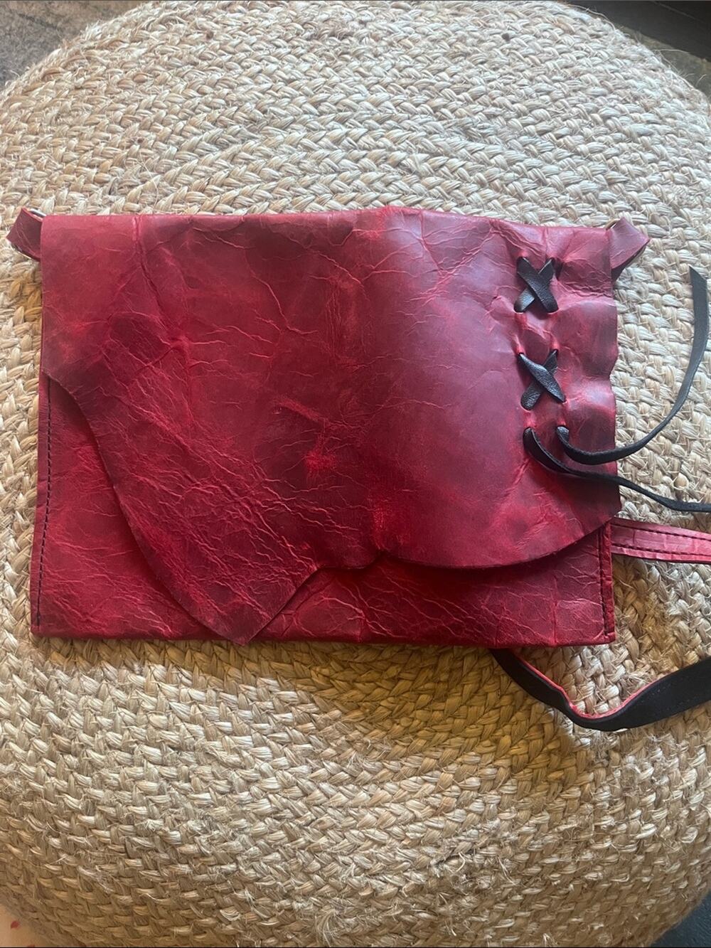 Red Leather Foldover Crossbody Purse Bag